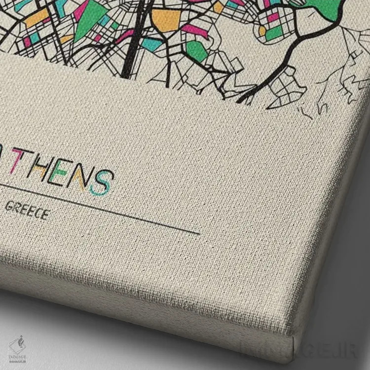 تابلو نقشه آتن، یونان اثر آیشه دنیز آکِرمان - نمای نزدیک بافت بوم