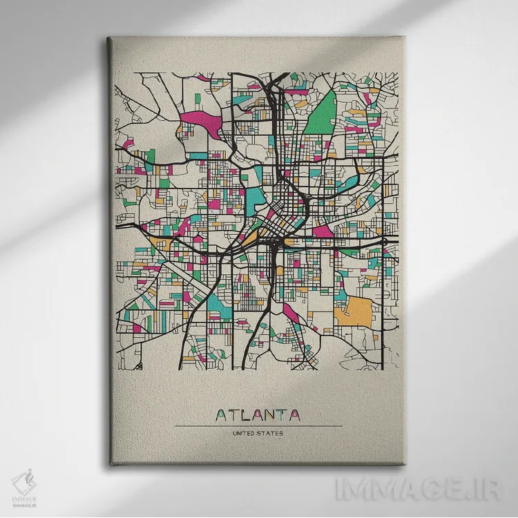 تابلو نقشه آتلانتا، جورجیا اثر آیشه دنیز آکِرمان - نمای روبهرو روی دیوار