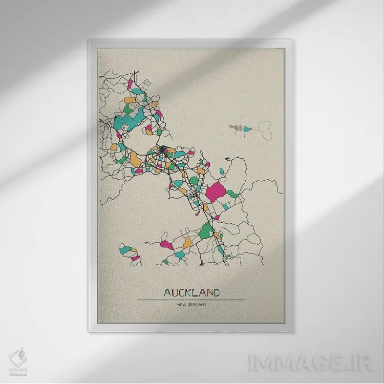 تابلو نقشه آوکلند، نیوزیلند اثر آیشه دنیز آکِرمان - نمای قابدار سفید