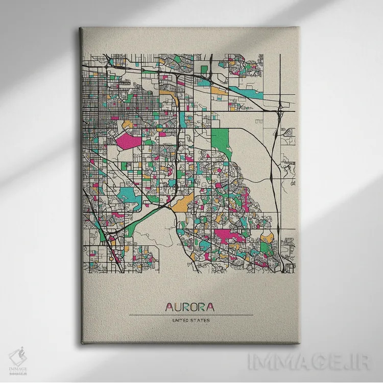 تابلو نقشه اورورا، کلرادو اثر آیشه دنیز آکِرمان - نمای روبهرو روی دیوار