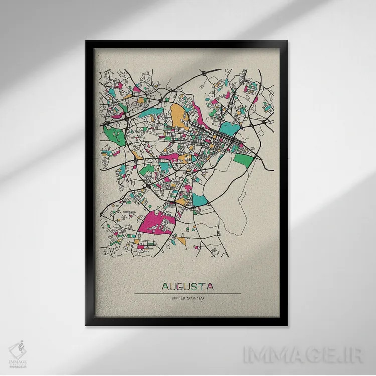 تابلو نقشه آگوستا، جورجیا اثر آیشه دنیز آکِرمان - نمای قابدار مشکی