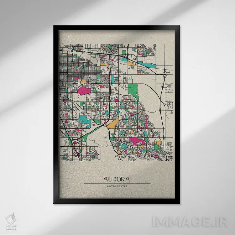 تابلو نقشه اورورا، کلرادو اثر آیشه دنیز آکِرمان - نمای قابدار مشکی