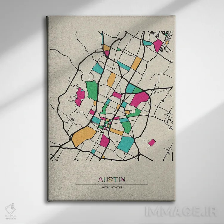 تابلو نقشه آستین، تگزاس اثر آیشه دنیز آکِرمان - نمای روبهرو روی دیوار