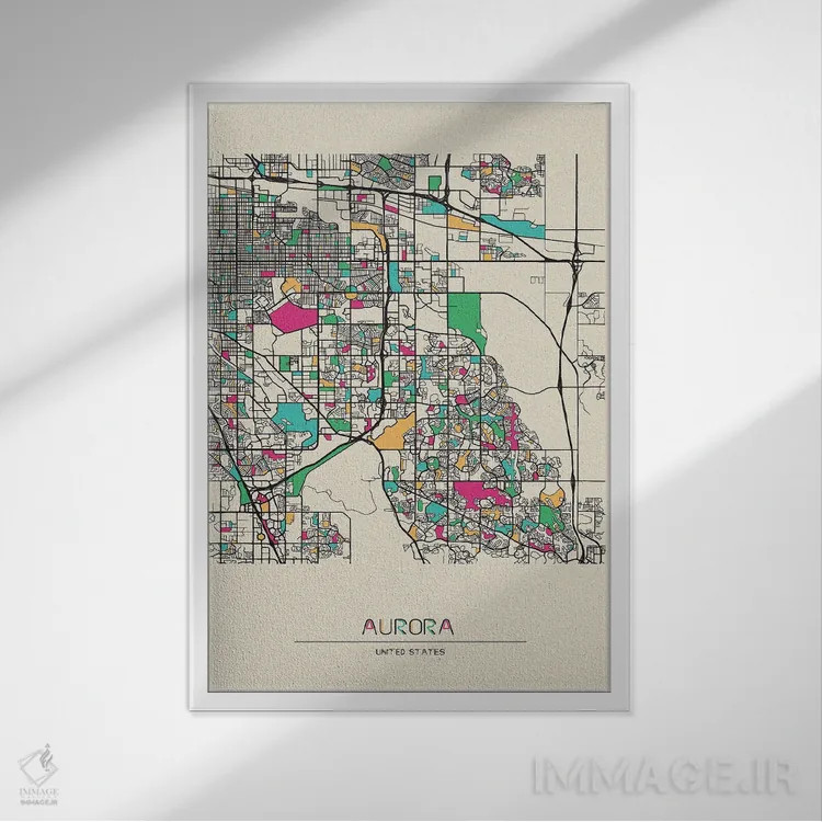 تابلو نقشه اورورا، کلرادو اثر آیشه دنیز آکِرمان - نمای قابدار سفید