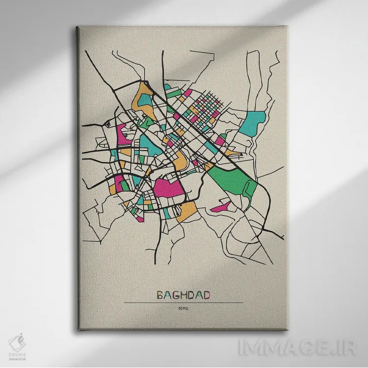 تابلو نقشه بغداد، عراق اثر آیشه دنیز آکِرمان - نمای روبهرو روی دیوار