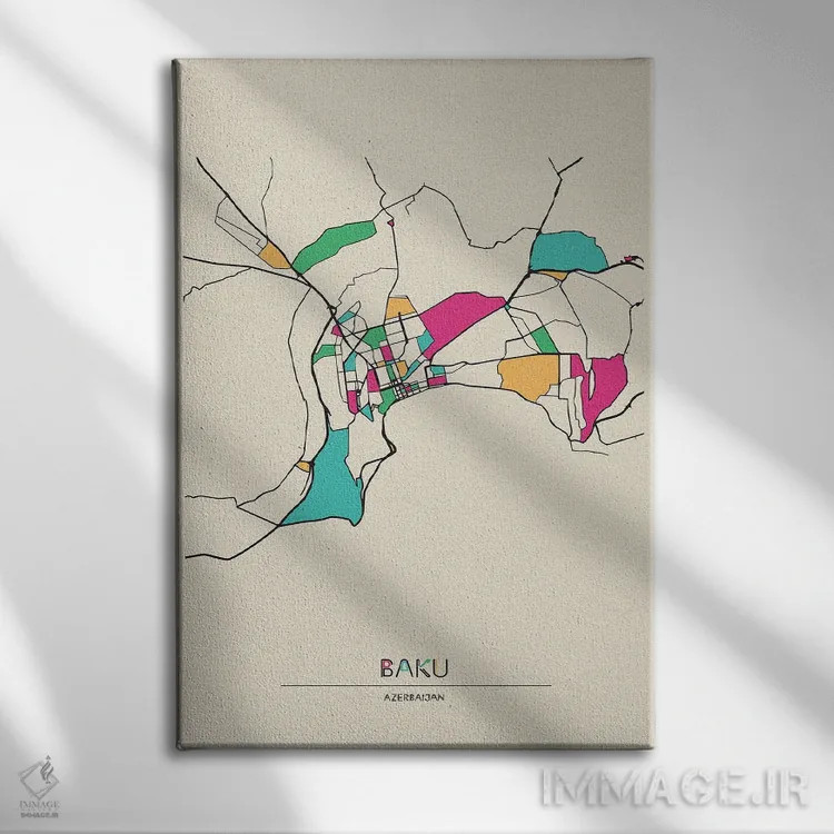 تابلو نقشه باکو، جمهوری آذربایجان اثر آیشه دنیز آکِرمان - نمای روبهرو روی دیوار