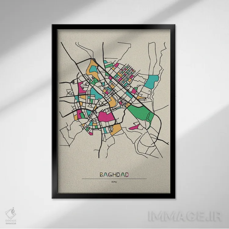 تابلو نقشه بغداد، عراق اثر آیشه دنیز آکِرمان - نمای قابدار مشکی