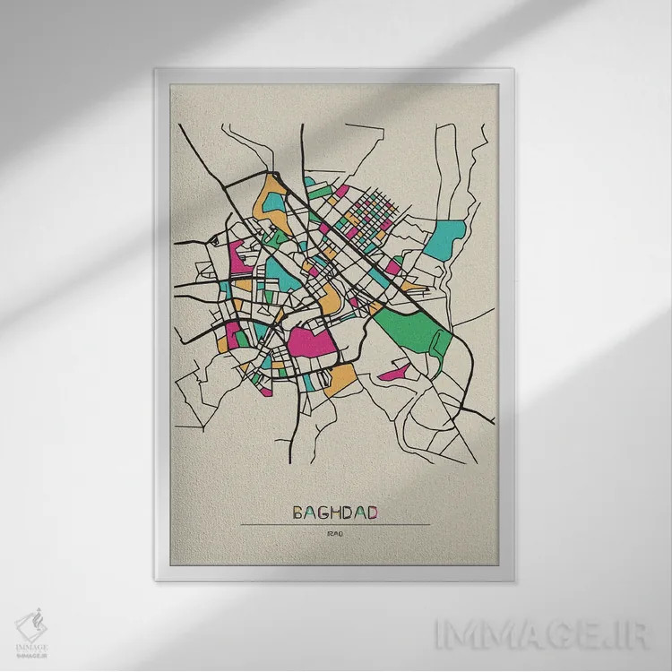 تابلو نقشه بغداد، عراق اثر آیشه دنیز آکِرمان - نمای قابدار سفید