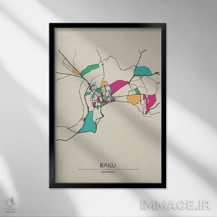 تابلو نقشه باکو، جمهوری آذربایجان اثر آیشه دنیز آکِرمان - نمای قابدار مشکی