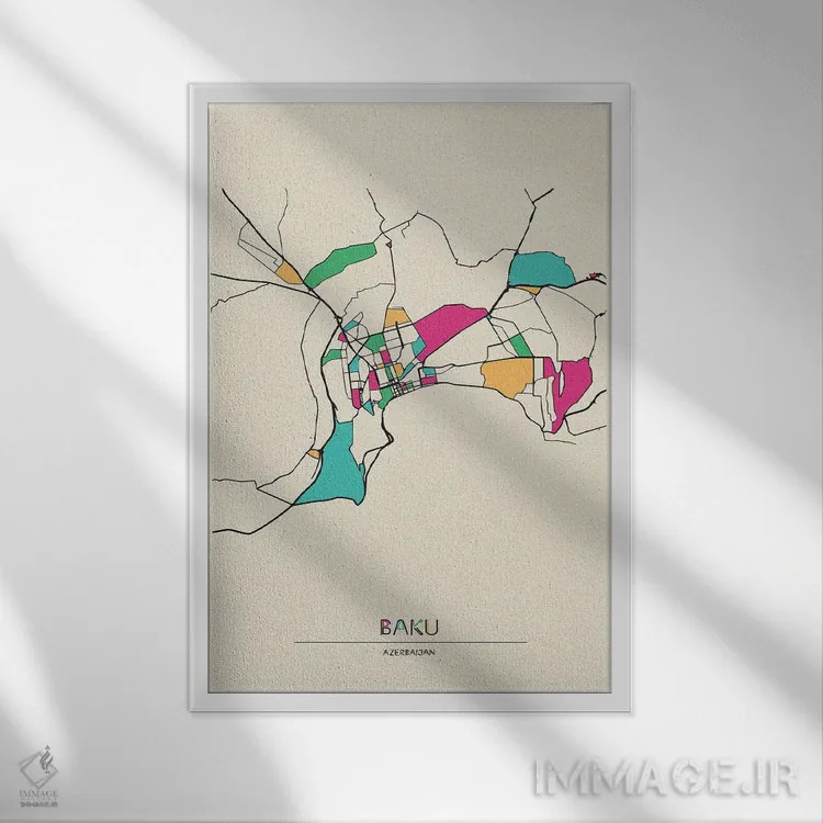 تابلو نقشه باکو، جمهوری آذربایجان اثر آیشه دنیز آکِرمان - نمای قابدار سفید