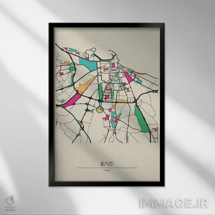 تابلو نقشه باری، ایتالیا اثر آیشه دنیز آکِرمان - نمای قابدار مشکی