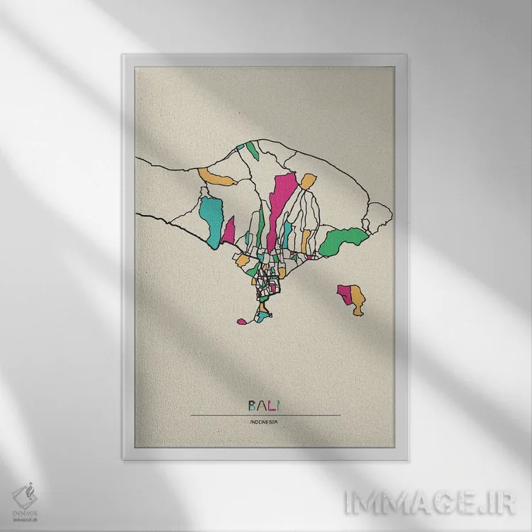 تابلو نقشه بالی، اندونزی اثر آیشه دنیز آکِرمان - نمای قابدار سفید