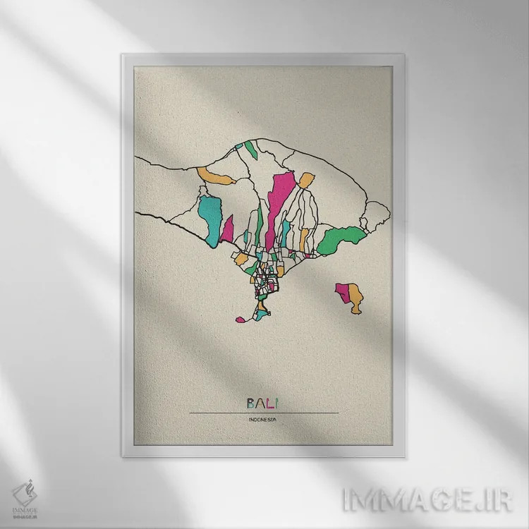 تابلو نقشه بالی، اندونزی اثر آیشه دنیز آکِرمان - نمای قابدار سفید