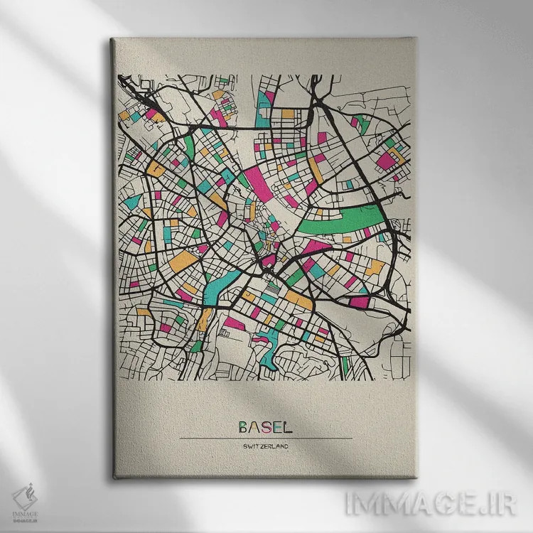 تابلو نقشه بازل، سوئیس اثر آیشه دنیز آکِرمان - نمای روبهرو روی دیوار