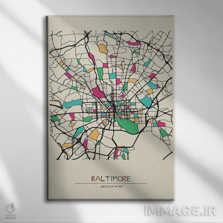 تابلو نقشه بالتیمور، مریلند اثر آیشه دنیز آکِرمان - نمای روبهرو روی دیوار