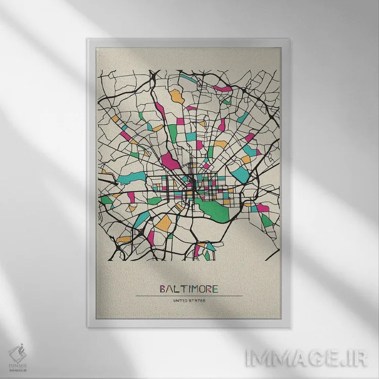 تابلو نقشه بالتیمور، مریلند اثر آیشه دنیز آکِرمان - نمای قابدار سفید