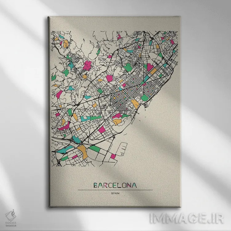 تابلو نقشه بارسلون، اسپانیا اثر آیشه دنیز آکِرمان - نمای روبهرو روی دیوار