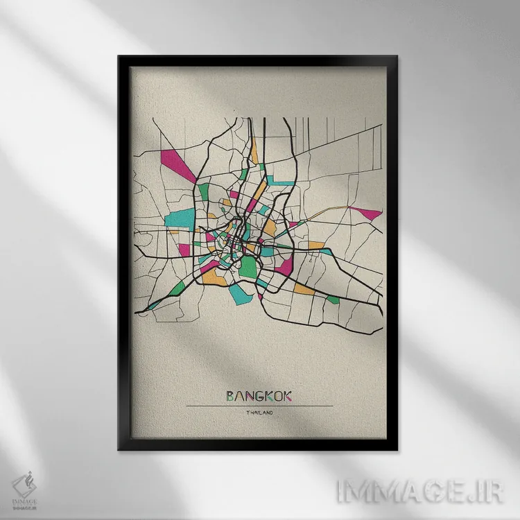 تابلو نقشه بانکوک، تایلند اثر آیشه دنیز آکِرمان - نمای قابدار مشکی