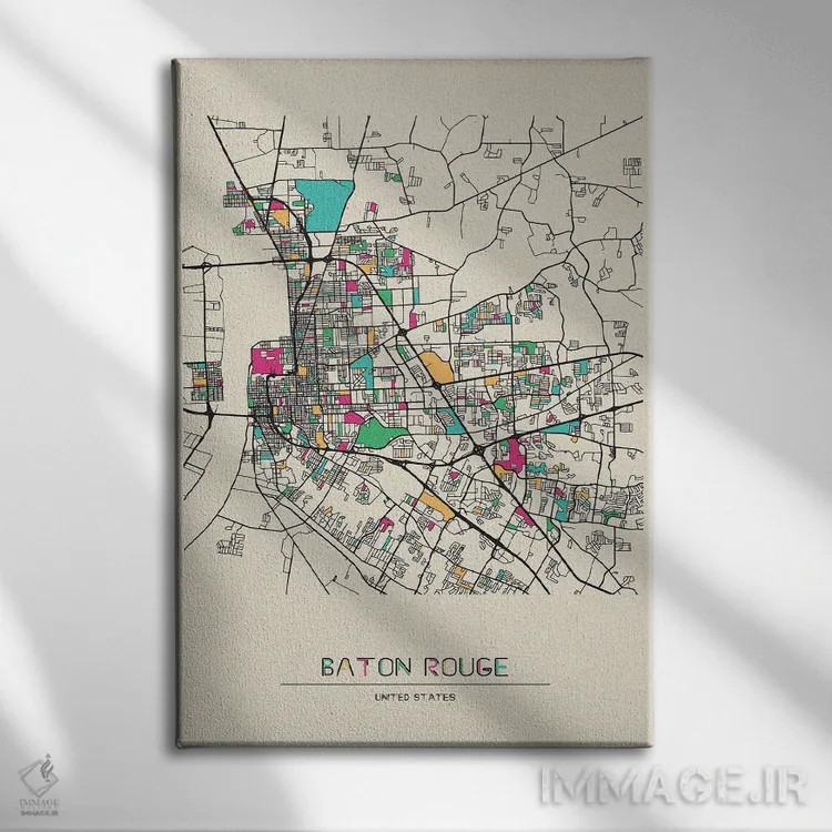 تابلو نقشه باتون روژ، لوئیزیانا اثر آیشه دنیز آکِرمان - نمای روبهرو روی دیوار