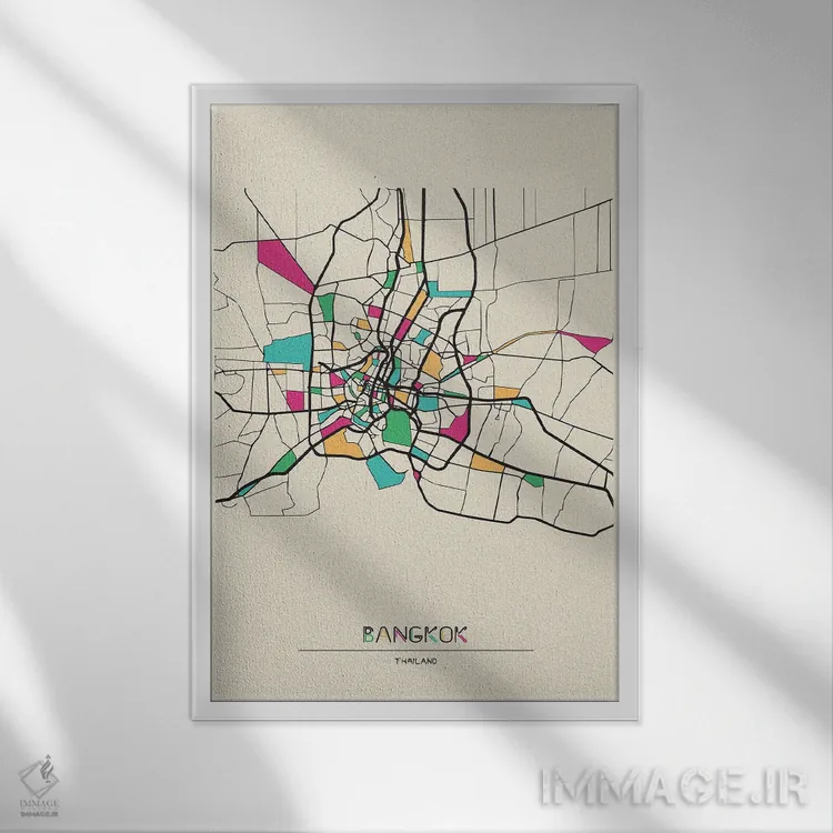 تابلو نقشه بانکوک، تایلند اثر آیشه دنیز آکِرمان - نمای قابدار سفید
