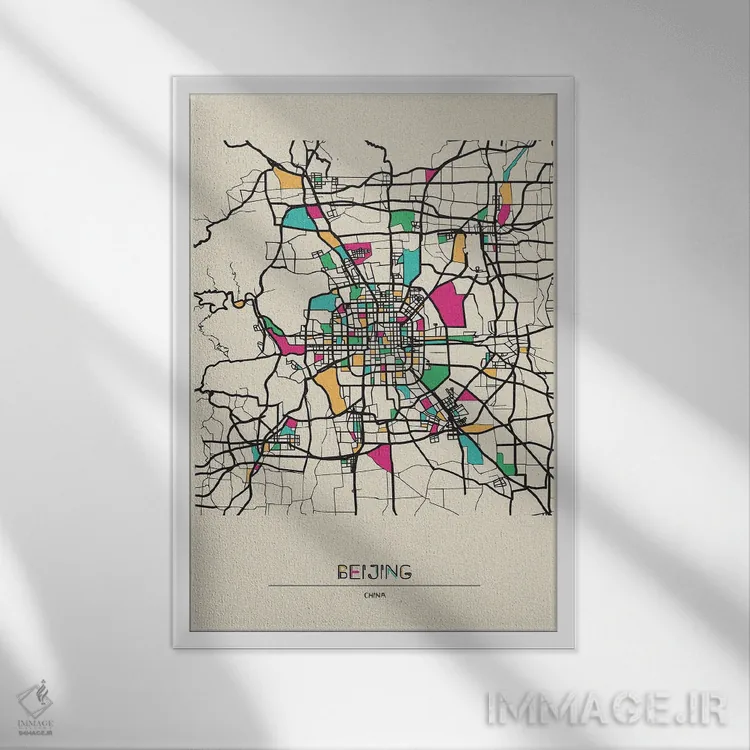 تابلو نقشه پکن، چین اثر آیشه دنیز آکِرمان - نمای قابدار سفید