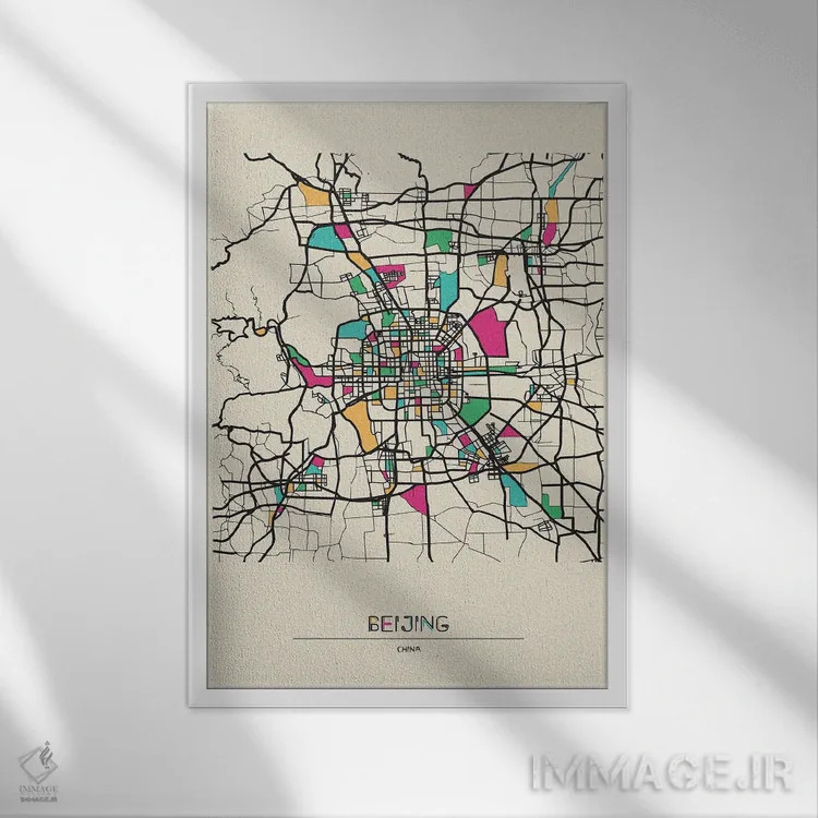 تابلو نقشه پکن، چین اثر آیشه دنیز آکِرمان - نمای قابدار سفید