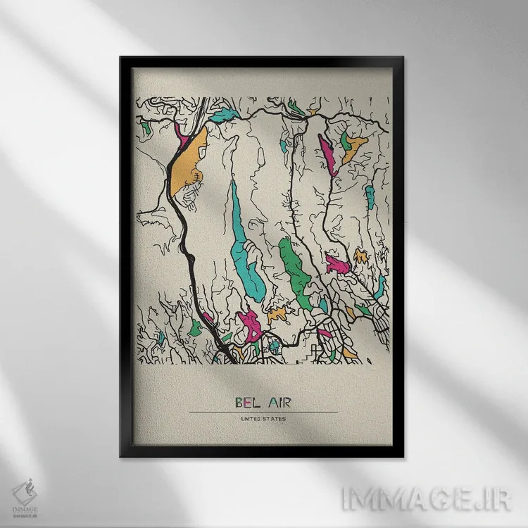 تابلو نقشه بل ایر، کالیفرنیا اثر آیشه دنیز آکِرمان - نمای قابدار مشکی