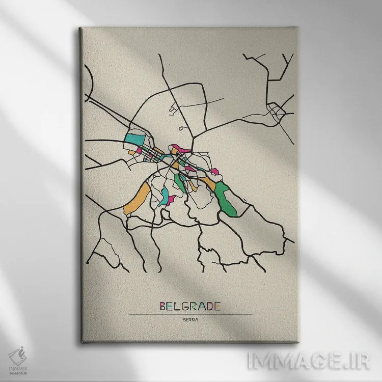 تابلو نقشه بلگراد، صربستان اثر آیشه دنیز آکِرمان - نمای روبهرو روی دیوار