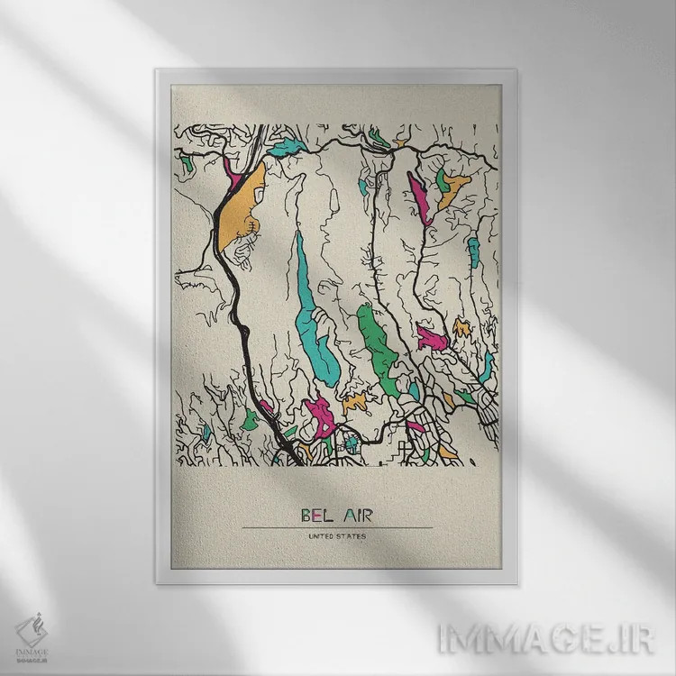 تابلو نقشه بل ایر، کالیفرنیا اثر آیشه دنیز آکِرمان - نمای قابدار سفید
