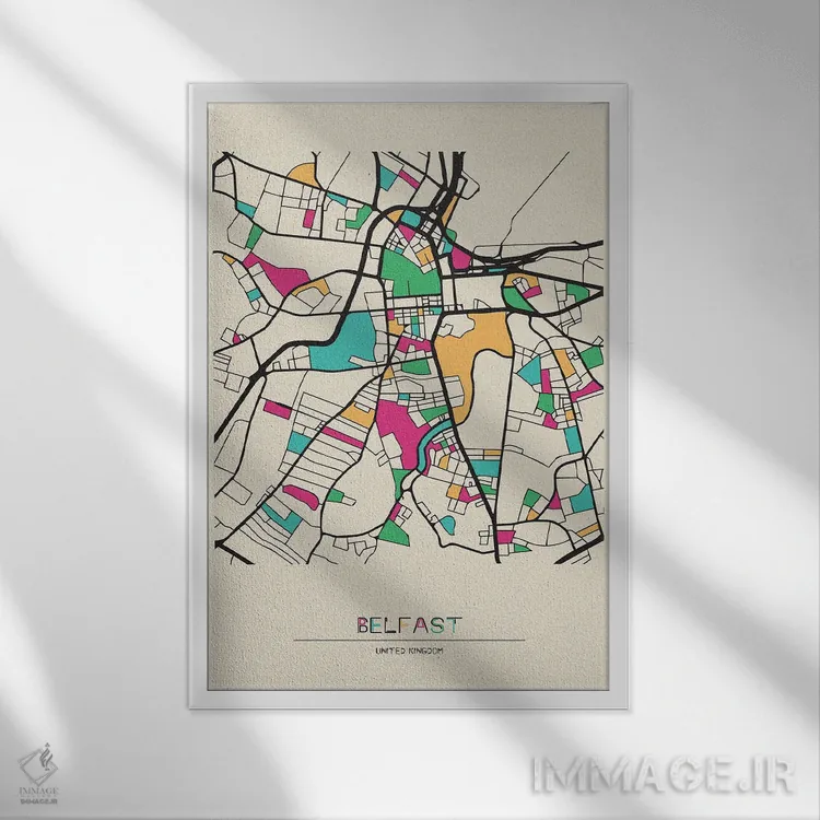 تابلو نقشه بلفاست، بریتانیا اثر آیشه دنیز آکِرمان - نمای قابدار سفید
