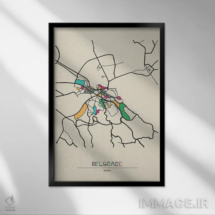 تابلو نقشه بلگراد، صربستان اثر آیشه دنیز آکِرمان - نمای قابدار مشکی