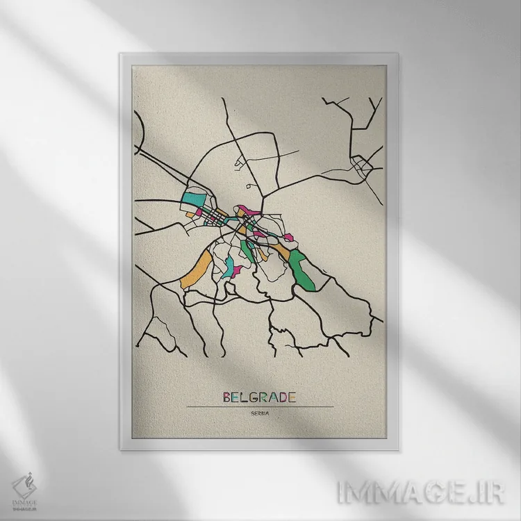 تابلو نقشه بلگراد، صربستان اثر آیشه دنیز آکِرمان - نمای قابدار سفید
