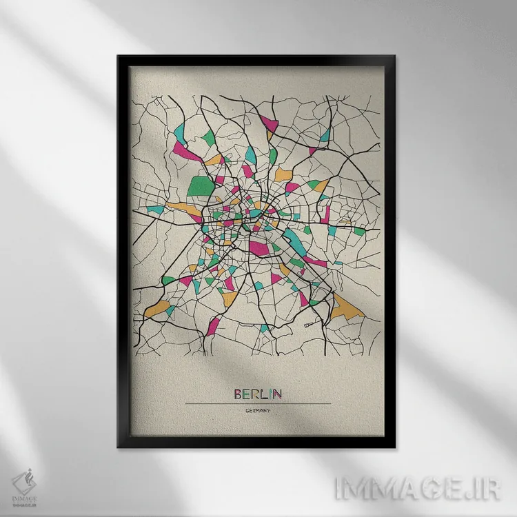 تابلو نقشه برلین، آلمان اثر آیشه دنیز آکِرمان - نمای قابدار مشکی