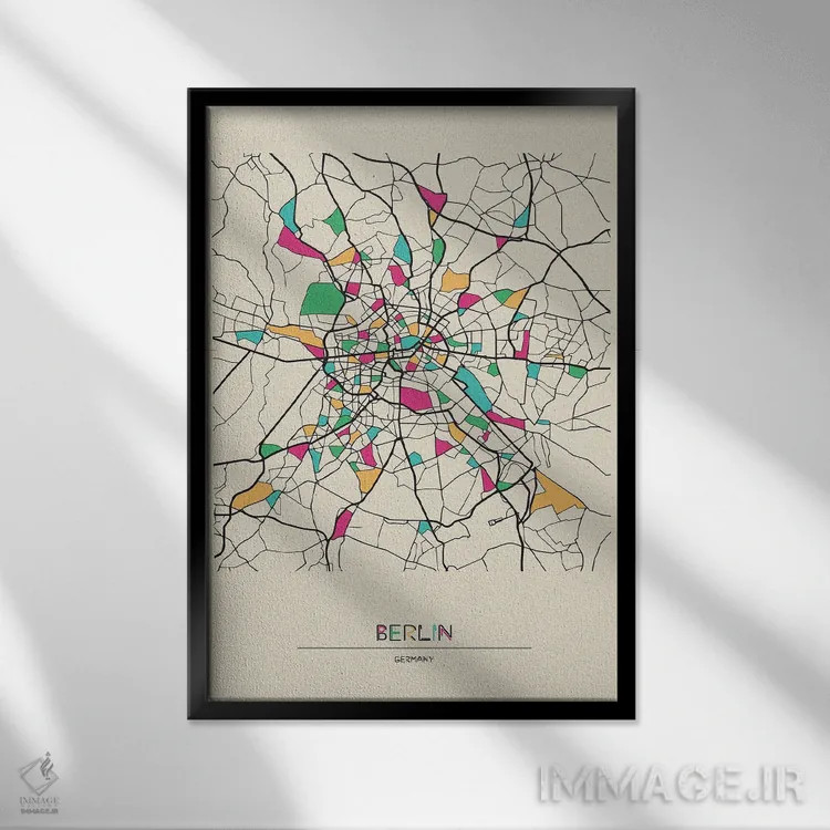 تابلو نقشه برلین، آلمان اثر آیشه دنیز آکِرمان - نمای قابدار مشکی