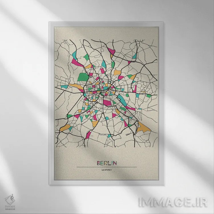 تابلو نقشه برلین، آلمان اثر آیشه دنیز آکِرمان - نمای قابدار سفید
