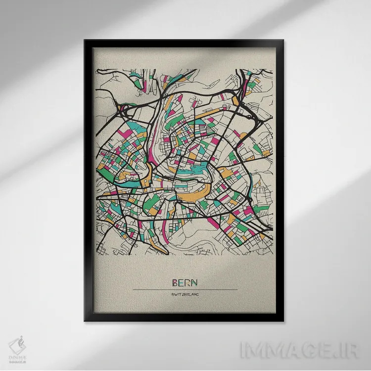 تابلو نقشه برن، سوئیس اثر آیشه دنیز آکِرمان - نمای قابدار مشکی