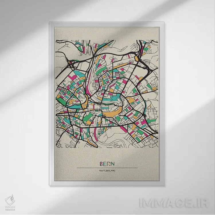 تابلو نقشه برن، سوئیس اثر آیشه دنیز آکِرمان - نمای قابدار سفید