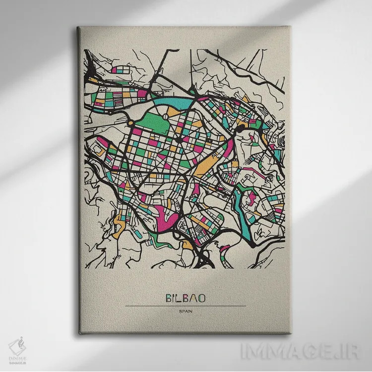 تابلو نقشه بیلبائو، اسپانیا اثر آیشه دنیز آکِرمان - نمای روبهرو روی دیوار