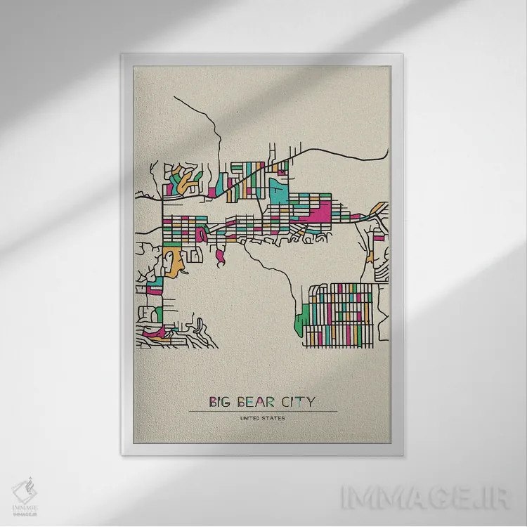 تابلو نقشه شهر بیگ بر، کالیفرنیا اثر آیشه دنیز آکِرمان - نمای قابدار سفید