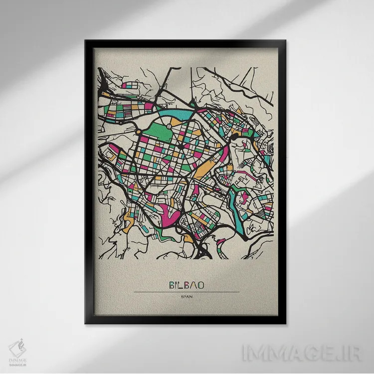 تابلو نقشه بیلبائو، اسپانیا اثر آیشه دنیز آکِرمان - نمای قابدار مشکی
