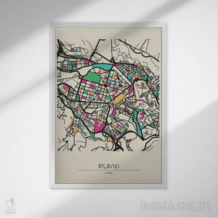 تابلو نقشه بیلبائو، اسپانیا اثر آیشه دنیز آکِرمان - نمای قابدار سفید
