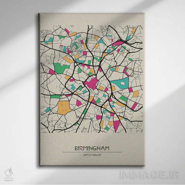 تابلو نقشه بیرمنگام، انگلستان اثر آیشه دنیز آکِرمان - نمای روبهرو روی دیوار