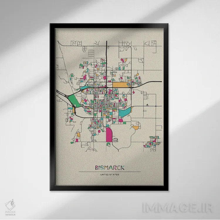تابلو نقشه بیزمارک، داکوتای شمالی اثر آیشه دنیز آکِرمان - نمای قابدار مشکی