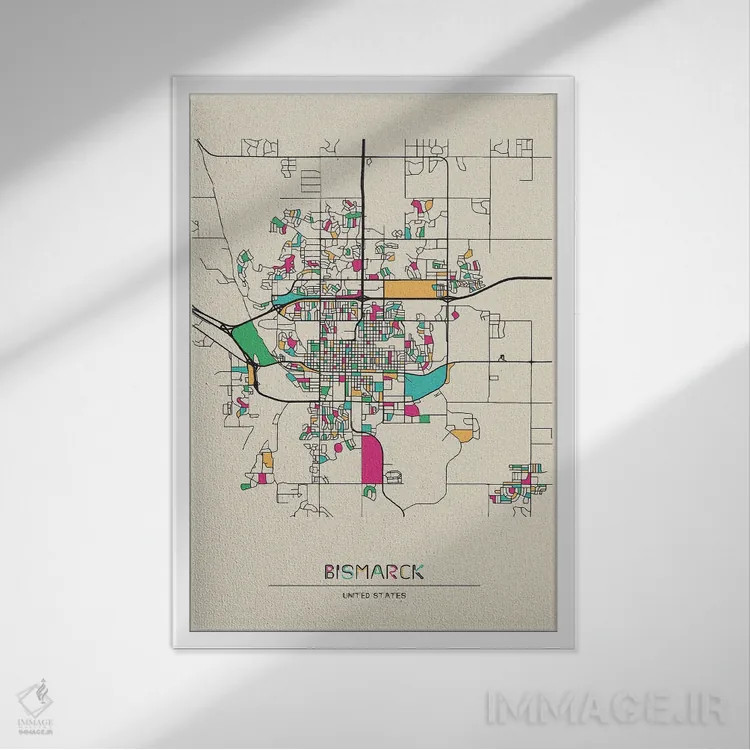 تابلو نقشه بیزمارک، داکوتای شمالی اثر آیشه دنیز آکِرمان - نمای قابدار سفید