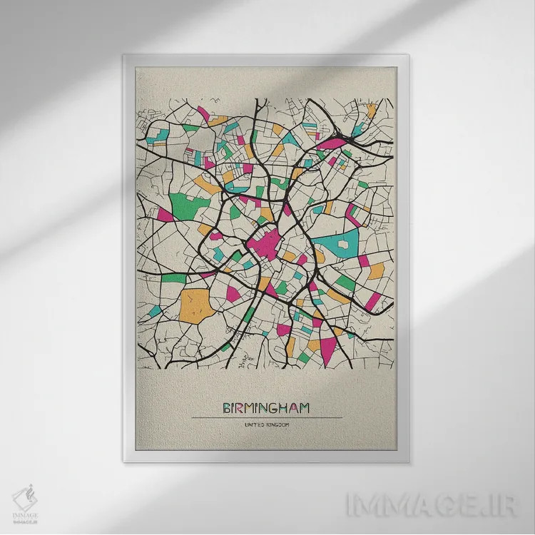 تابلو نقشه بیرمنگام، انگلستان اثر آیشه دنیز آکِرمان - نمای قابدار سفید