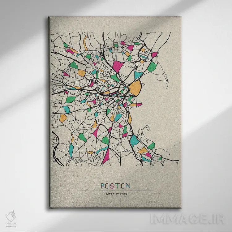 تابلو نقشه بوستون، ماساچوست اثر آیشه دنیز آکِرمان - نمای روبهرو روی دیوار