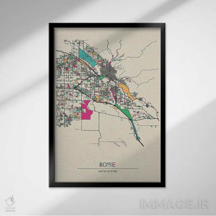 تابلو نقشه بویزی، آیداهو اثر آیشه دنیز آکِرمان - نمای قابدار مشکی