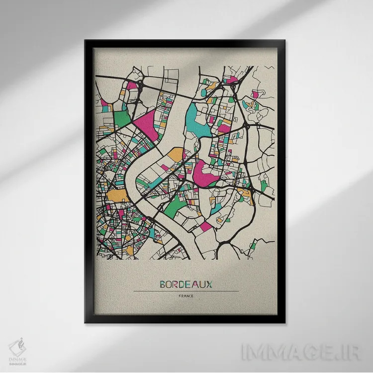 تابلو نقشه بوردو، فرانسه اثر آیشه دنیز آکِرمان - نمای قابدار مشکی