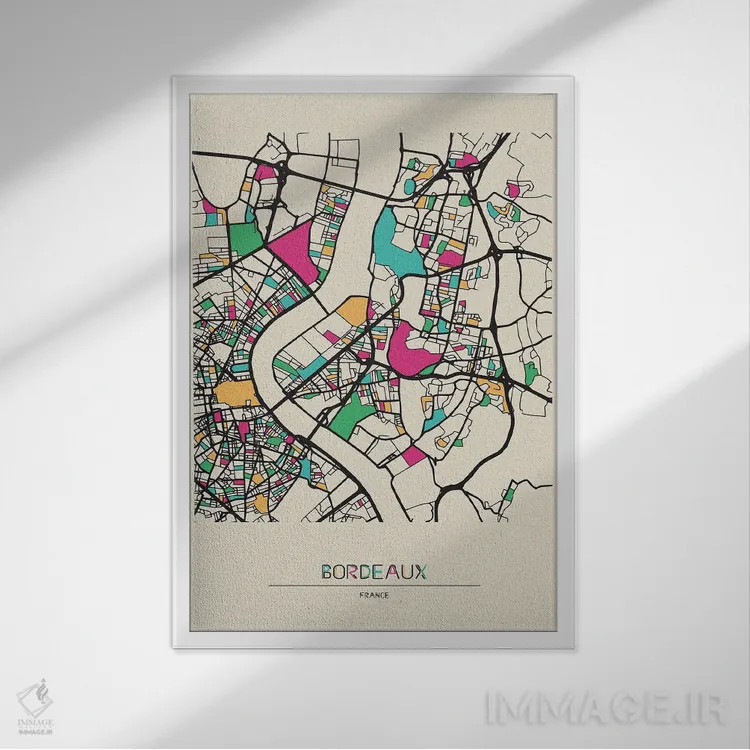 تابلو نقشه بوردو، فرانسه اثر آیشه دنیز آکِرمان - نمای قابدار سفید