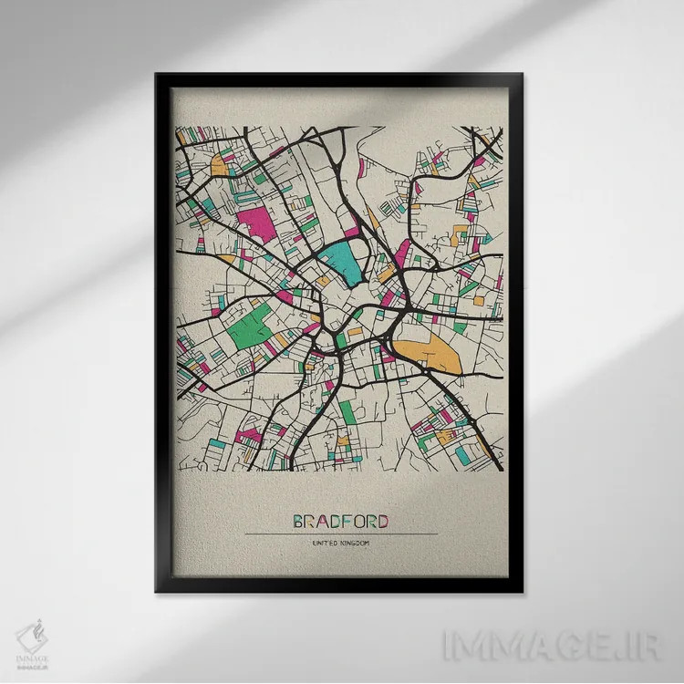 تابلو نقشه برادفورد، انگلستان اثر آیشه دنیز آکِرمان - نمای قابدار مشکی